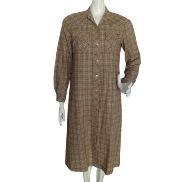 SASSON Maxi Dress, 10/11, Wool Blend, Western, Tan Plaid, Pockets, Buttons VTG - Picture 1 of 12